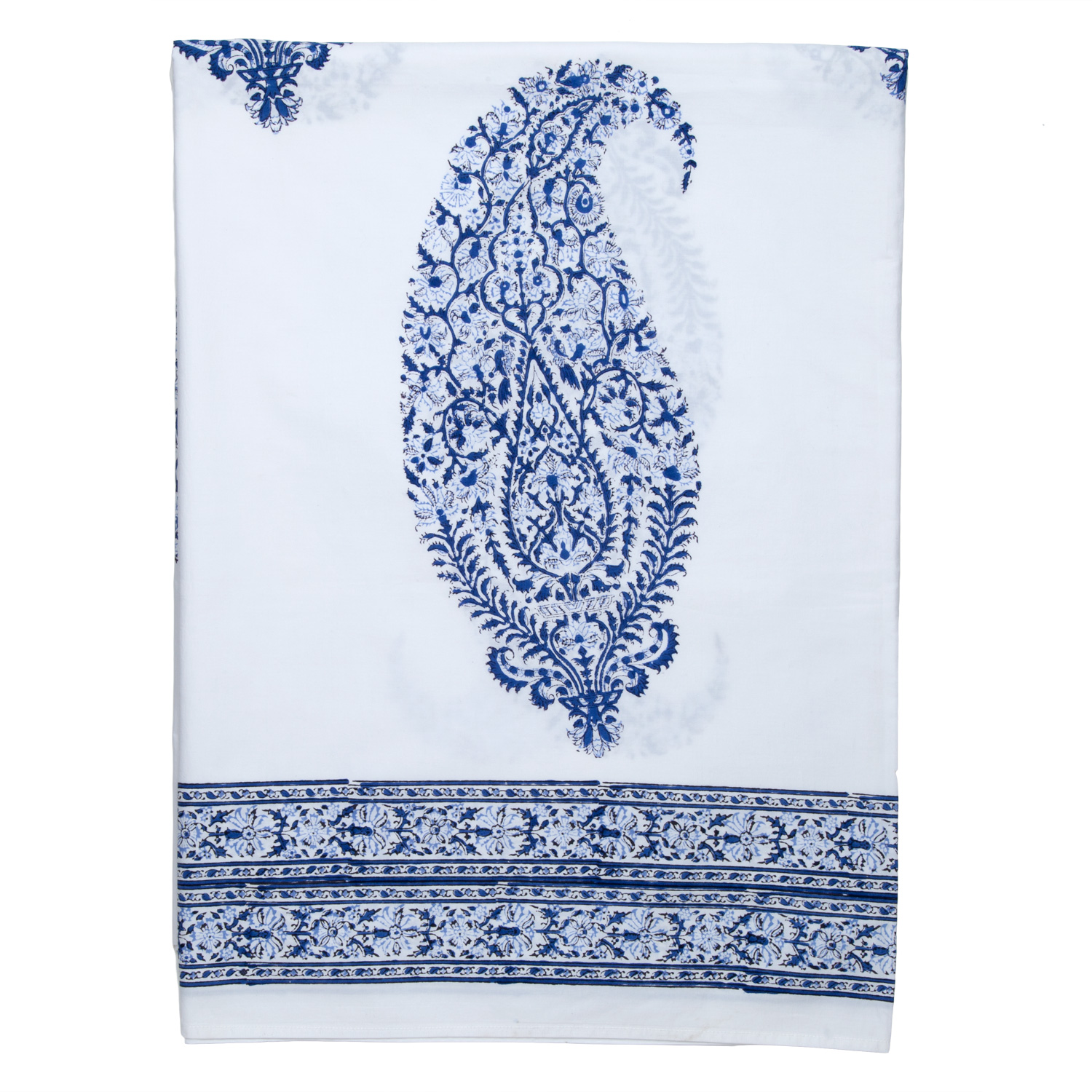 Malabar Large Paisley Flat and Fitted Sheets - Deep Blue